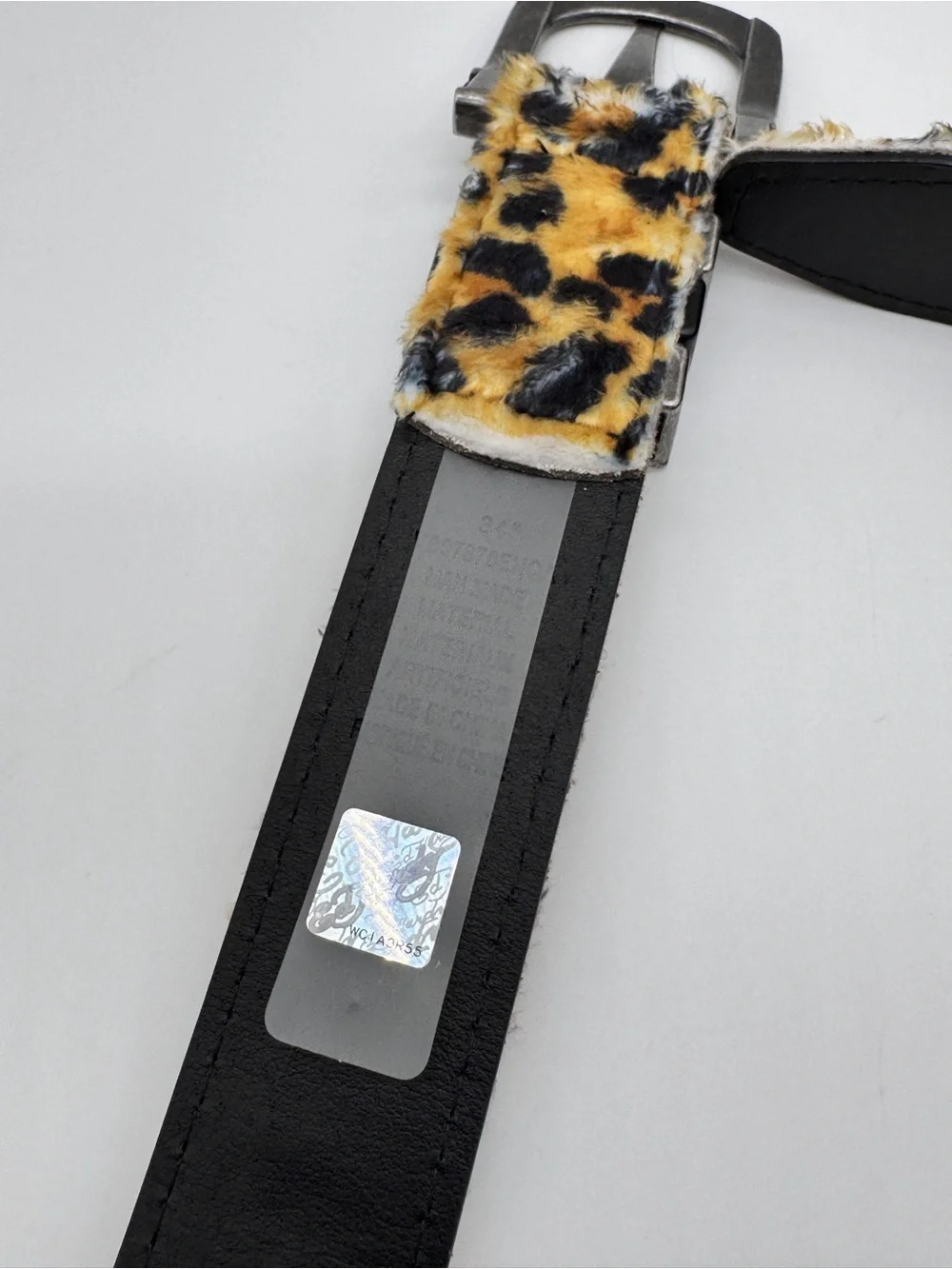 Ed Hardy Belt Size 34 Tiger Leopard Print Studded Faux Fur Rhinestone Buckle NWT